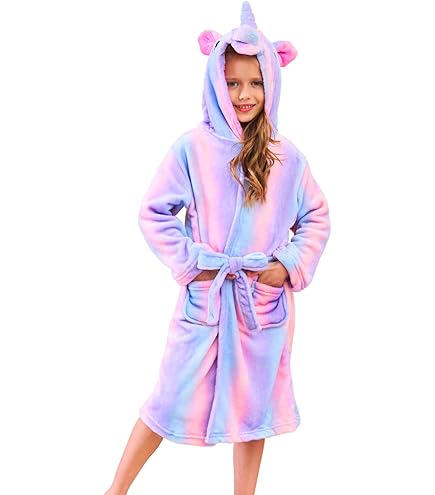 LEBENGOOD Badjas voor meisjes, kinderen, 100% katoen, pluche, Oeko-Tex®, met 2 zakken, riem, capuchon, zeer zacht met borduursel
