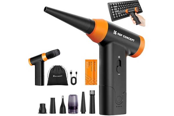 K&F CONCEPT BS200 2 en 1 Souffleur Air Comprimé Aspirateur, 150000TR/Min Mini Souffleur sans Fil Puissant avec Batterie 5000mAh | 6 Buses| Moteur sans Balais pour Nettoyage Caméra PC Clavier Voiture
