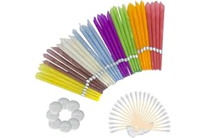 FISEVEN All Natural Ear Candles Beeswax Candling Cones - (8 Colours), Organic Non-Toxic Cylinders Fragrance Hollow Cone Candles with 8 Protective Disks (32pcs)