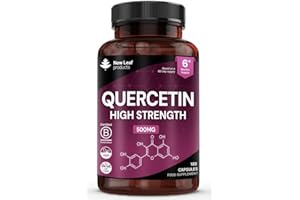 NEW LEAF PRODUCTS Quercetin 500mg High Strength Antioxidant Supplements (6 Months Supply) 180 Vegan Pure Quercetin Capsules Easy to Swallow - One A Day - Gluten Free & Non-GMO, Made in UK by New Leaf