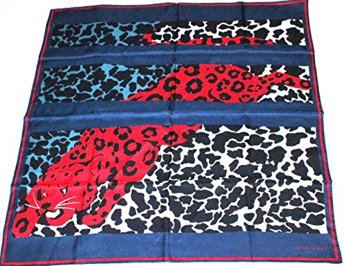 Preisvergleich Produktbild Longchamp Seidentuch 89 x 89cm Tierprint Leopard Blau und Rot scarve