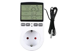 STEEIRO Temperaturregler Temperaturschalter 230V mit Timer und Sonde Steckdosenthermostat Schalter für Gewächshaus Terrarium Aquarium Treibhaussaatkeimung Heizung Kühlung