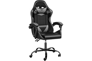 YSSOA Backrest and Seat Height Adjustable Swivel Recliner Racing Office Computer Ergonomic Video Game Chair, Grey/Black