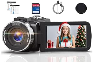 AONUOXIN Videokamera 4K Camcorder HD 80MP IR-Nachtsicht Vlogging Kamera für YouTube, Webcam Camera mit 18-Facher Digitalzoom, 3.0’’ 270° Drehung IPS Bildschirm 30FPS Videokamera mit 32GB SD-Karte und 2 Akkus