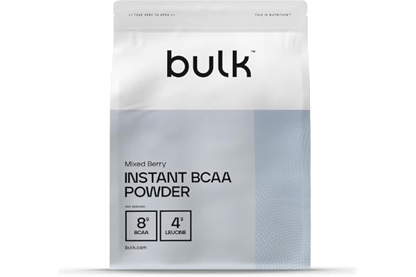Bulk BCAA Instantanés En Poudre, 8 g d’acides aminés à chaîne ramifiée par portion, Fruits Rouge, 500 g