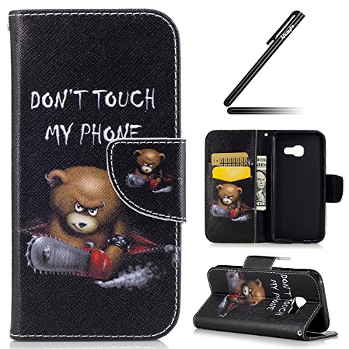 Galaxy A3 2017 Schutzhülle,Galaxy A3 2017 Hülle,Ukayfe Lederhülle PU Leder Tasche Case Cover für Samsung Galaxy A3 2017 Bunte Gemalt Malerei Kettensägen-Bär Muster Flip Cover Wallet Brieftasche Folio Tasche Handycover Schutz Hüllen Handyhülle Handytasche im Bookstyle mit [Ständerfunktion] und [Kartenfächer] Magnet Etui Schale Schutzhüllen für Samsung Galaxy A3 2017 mit & 1 x Schwarz Eingabestift (Don't Touch My Phone)