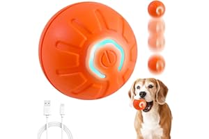 YXtecd Interactive Dog Ball Toy, Electric Moving Dog Ball, Pet Toy Automatic Rolling Ball, Dog Rolling Ball with LED Flash Light, Smart Self-Moving Ball, for Kittens, Puppies (Orange)