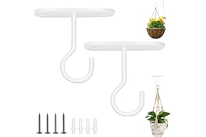 AMFUN 2 Pièces Supports de Panier à Suspendre Metal, Crochets Muraux Décoratifs D'extérieur, Métal Mur Crochet Swag pour Jardinières, Distributeur de Nourriture D'oiseaux, Lanternes(Blanc-2.5in)