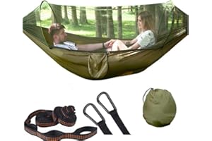 OVYUZHEN Large Camping Hammock with Mosquito Net, 2 Person Pop-up Parachute Lightweight Hanging Hammock for Camping, Backpacking, Survival, Outdoor Backyard Hiking