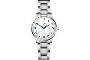 SHENGKE SK Klassische Business Damenuhren mit Edelstahlband und eleganter Damenuhr aus echtem Leder