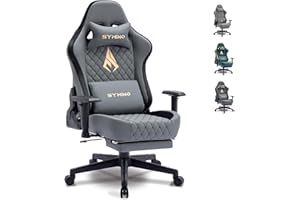 ‎SYMINO symino Gaming Chair PU Leder Bürostuhl Ergonomischer Computerstuhl Minimalistischer Gaming Stuhl mit 3D Armlehnen, Verstellbarer Drehstuhl mit Fußstütze (Grau)
