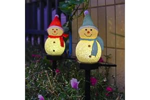 YZYOE 2 Pack LED-Solar-angetriebenen Reis Körner Schneemann Bodenstecker Licht, Weihnachtsatmosphäre im Freien dekorative Lampe, niedliche Hut Schneemann Innenhof warme Lichter.