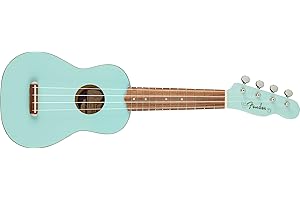 Fender Venice Ukulele Soprano, Daphne Blue, Tastiera in Noce, Design Leggero, Stile Classico, Include Lezioni Virtuali Gratuite