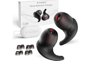 KAUGIC Ear Plugs for Noise Reduction, Reusable Noise Cancelling Earplugs with Carry Case, 32dB Silicone Ear Plugs for Sleep, Snoring, Travel, Concert, Work, 4 Pairs Ear Tips in XS/S/M/L, Black