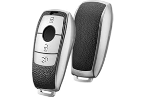 KEYSCOVER Autoschlüsselhülle für Mercedes-Benz Schlüssel - Cover Passend für E, S, A, CLA, GLA, GLE, GLC, GLK und AMG Modelle -Schlankes Design und Einfache Installation (Leder Grau)
