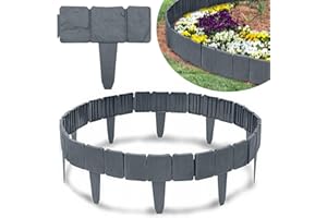 KRUMAD Rasenkante Kunststoff Steinoptik, 10 Stück Set 2,5 Meter, Höhe 23 cm, Beeteinfassung Stein, Beetumrandung Garten, Mähkante für Blumenbeet, Stecksystem, Wetterfest & UV-beständig, Anthrazit