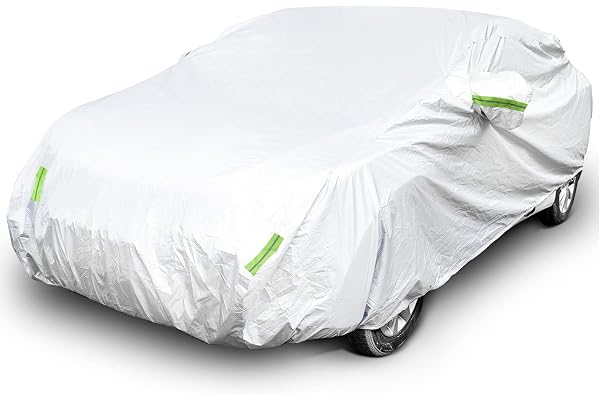 Ikaif Housse De Voiture Universelle 190T Entièrement Imperméable Respirant Rayures Pluie Neige Résistant à La Chaleur avec Poche Miroir Et Bandes Réfléchissantes (pour Sedan 3.5-4.0m)