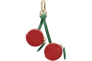 AstraGlam Cherry Design Coin Purse Charm, Red and Green, 6 inch Length, Handmade Mini Zipper Pouch Keychain, Small Coin Purse, Cute Keychain