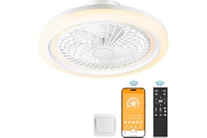 NACATIN Ventilador De Techo Con Luz y Control Remoto, Ventilador Techo Moderno de Acrílico de Silencioso con Luz LED y Regulación Continua de la Intensidad (Blanco, Cerrado)