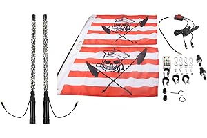 Fockety LED Whip Lights with 2 Flag, APP Control 20 Luminous Colors, 300 Patterns, 366 Modes, Lighted Antenna Whip Light Whip Chasing Light for UTV ATV Off Road, Truck, Sand, Buggy Dune