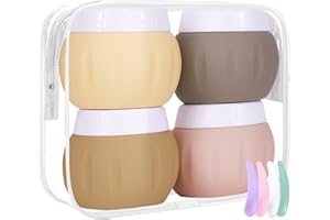 Honicemar Lot de 4 Contenants de Voyage en Silicone 50 ml, avec Spatule et Sac de Transparent, Kit Voyage Avion, Petit Vide Pots pour Cosmétiques Crèmes Articles de Toilette Bijoux - Série Abricot