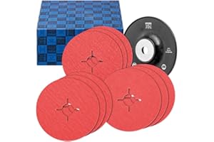 PFERD 64198002 Fibre Discs Set 10 Pieces Ceramic Grain Diameter 125 mm CO-Cool 36, 60, 80 with High Performance Backing Plate for Cool Grinding on Stainless Steel Grain 36-80