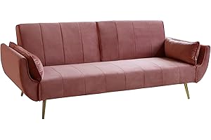 Invicta Interior Retro Schlafsofa DIVANI 220cm Altrosa Samt goldene Füße Bettfunktion 3er Sofa Schlafcouch Schlaffunktion Couch