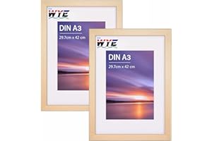 wyewye Marco de fotos de madera, tamaño DIN A3, paquete doble (2 unidades), marco de fotos de 30 x 42 cm, color natural, certificados de impresión, montaje en pared, marco de póster con plexiglás