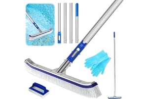 BNGXR Brosse de Nettoyage pour Piscine de 43 cm, Brosse Piscine en avec Barre en Aluminium Réglable, avec Gants et Brosse éponge, pour Nettoyer Le Fond et Les Parois de la Piscine et Sols sans Effort