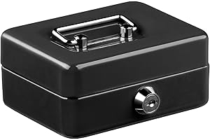 Jazooli Heavy Duty Metal Cash Money Coin Box Bank Deposit Steel Tin Security Safe Petty 2 Keys Lock Lockable Jewellery Passports Documents Security Case, Black, 4"