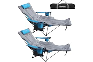 ‎POEPORE POEPORE Campingstuhl Faltbar mit Fußablage 4-Fach Verstellbarer Strandstuhl Liegestuhl Angelstuhl Campingstühle für Erwachsene mit Wattepad Kissen Getränkehalter Armlehnentaschen