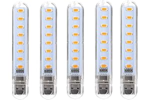 maidodo 5PCS Mini Portable USB Veilleuse DC 5V 5730 SMD 8leds Bureau Livre Lampes de Lecture pour PC Ordinateurs Portables Ordinateur Mobile Puissance Camping lampe (Blanc froid, 8leds)
