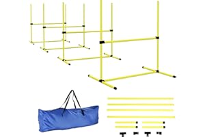 PawHut Agility pour chiens, kit agility chien parcours, set de 4 obstacles professionnels hauteur réglable, système de maintien au sol sac transport parfait pour jeux intéressants, entraînement, jaune