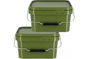 GENERIC DNA Leisure Fishing Bait Buckets Green Square 5L & 10L Litres Boilies Pellets Spod Mix Carp (2, 5 Litre) - Plastic, Air-tight, Leak-proof, Versatile, Multi-size