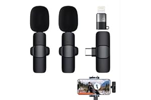 AOUZOVLI 2 Stück Mini Bluetooth Mikrofon Kabellos für iPhone, Geeignet für Aufnahmen, Live-Übertragungen, Interviews (mit 1 für iPhone-Adapter)