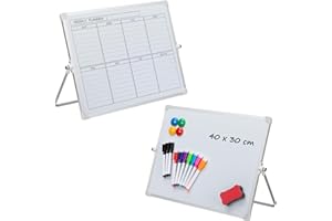 DOEWORKS A3 Desktop Whiteboard Weekly Planner Board Small Double-Sided Dry Erase Board, Magnetic Whiteboard Mini Drywipe White Board for Home School Office, 40 x 30cm