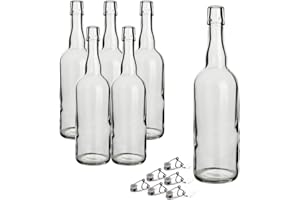gouveo Lot de 6 bouteilles rondes en verre avec bouchon pivotant - Bouteille à bouchon pivotant 750 ml à remplir - Bouteille à bouchon pivotant pour eau, limonade, jus et spiritueux (BFR750)