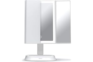 Fancii LED Makeup Mirror with 3 Light Settings, Rechargeable Trifold Vanity Mirror with 5x / 7x Magnifications - Dimmable, Ultra Reflective Glass, Touch Sensor, Cosmetic Stand (Zora)