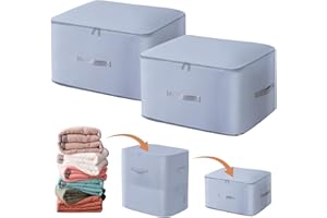 WOOWAIR Lot de 2 Organisateur Auto-compression Ultra Peu Encombrants, Sacs de Rangement pour Couettes, Sac de Compression Voyage Empilable, Grand Sac de Rangement Mobiles pour Couvertures(Gris,52x42x60CM)