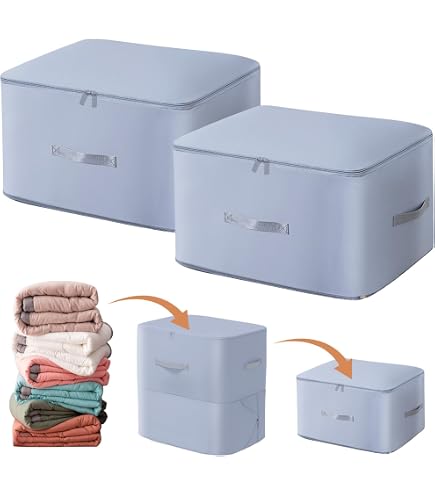 Mozvvco Lot De 2 Sacs De Compression Auto - 66L + 132L - Organisateur Gain De Place Pour Couettes, Vêtements, Literie (Bleu L+XL)