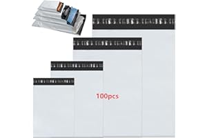 KAWAOLOGY Busta di plastica Spedizione, 100 pezzi 4 dimensioni assortite Buste di spedizione bianche autosigillanti Borse di imballaggio Resistente all'acqua e agli strappi Pacchetto Vinted per abbigliamento