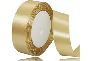 AHOMAME Gold Satin Ribbon 25mm, 23 Meters Solid Colors Fabric Ribbon for Crafting, Gift Wrapping, Balloons, DIY Sewing Project, Hair Bows and Cake Decoration