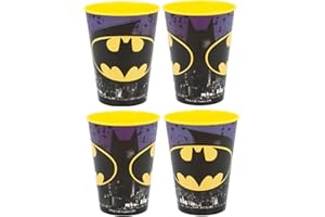 Golddunes 4pc Cups 260ml Cartoon Character Drinking Party Pack, Tumbler Re-Usable Plastic (Black/Yellow Batman)