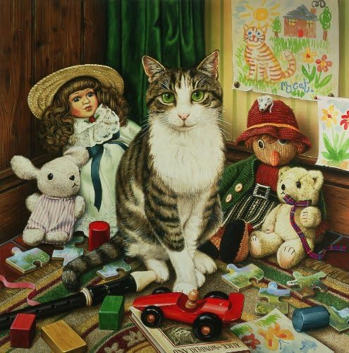Pollyanna, the Cat in the Nursery with Dolls and Toys, Greeting Card by Geoff Tristram, Greetings Card Size Approx. 140 x 140mm