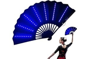 SVCEQZE Ventilador portátil con luz,Ventilador de mano | Abanico plegable para festivales para - Abanico plegable de barra multiusos, accesorios para danza del vientre, escenario, bar,