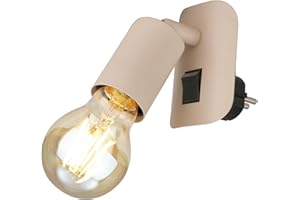 BRILONER - Aplique pared interior con interruptor, orientable, casquillo E27, enchufe, apliques dormitorio, lampara pared, apliques, 9,5x6,7x7,8 cm, beige
