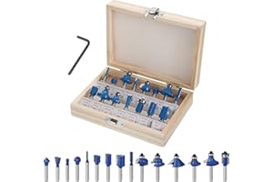 Losxuido 15 Stück Fräser für Oberfräse 6mm Schaft Oberfräse Fräser set Nutfräser Profilfräser Oberfräser Set mit Holzkoffer für Holzbearbeitung (6mm Blau)