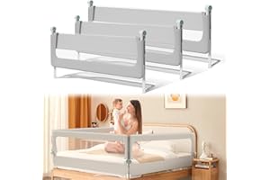 ‎IKODM Ikodm Rausfallschutz Bett, Rausfallschutz Boxspringbett 150cm, Bettgitter höhenverstellbar 72-86 cm, zusammenklappbar um 180 Grad, luftiges Netz, einfache Montage, Grau