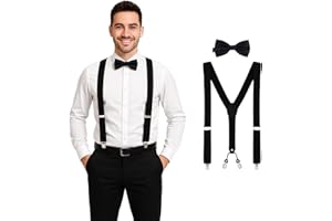 DonDon Bretelles homme 3,5 cm de large en Y, élastiques et réglables, en lot avec nœud papillon assorti 12 x 6 cm