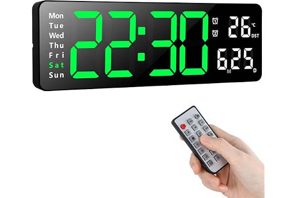 Koolertron Väggklockor, USB med stor 13 tums skärm, digital LED-väggklocka med fjärrkontroll, timer och nedräkning, datum, vecka, temperatur, digital väckarklocka